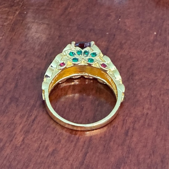 Bohemian Ruby, Lab, Micro-Encrusted stones Colorful Yellow Gold Color Leaf Ring - Picture 11 of 13